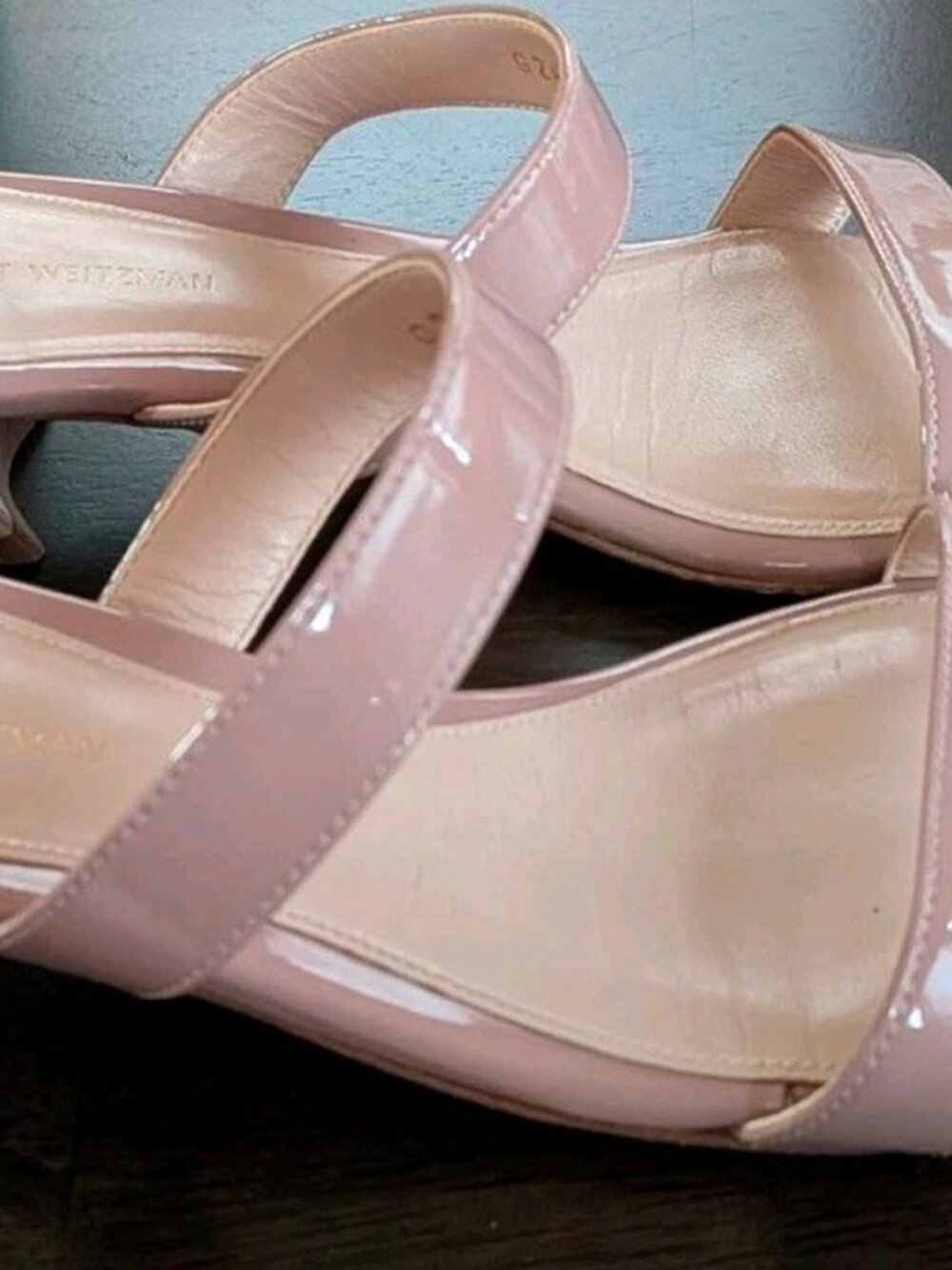 Stuart Weitzman Women's Ava Patent Leather Blush Heel Slide Sandal - Picture 4 of 8